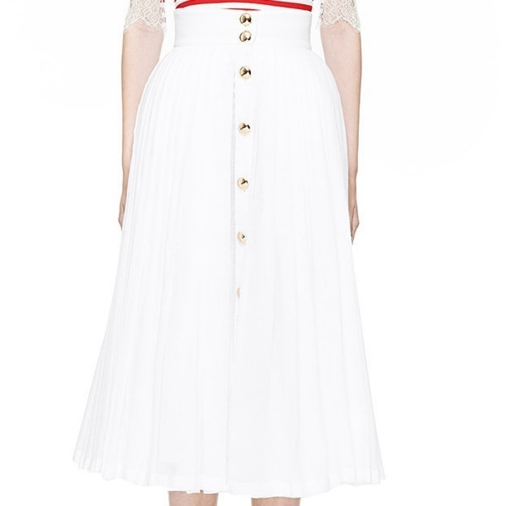 Natasha Zinko‎ Skirt Linen Gold Button High Waist Pleated Midi US 2